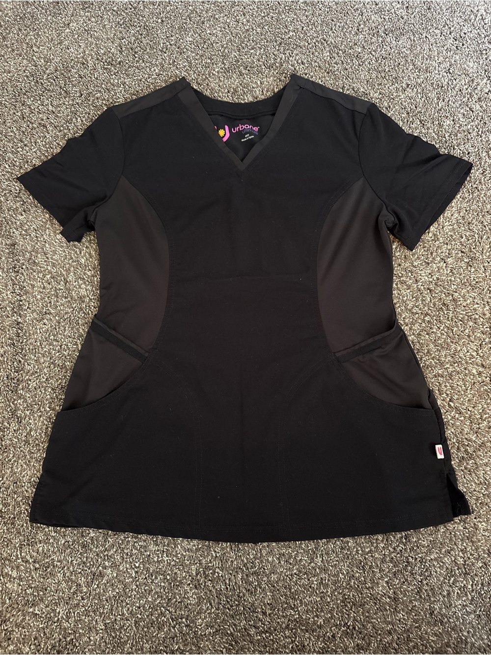 Urbane Black V-Neck Short Sleeve Scrub Top